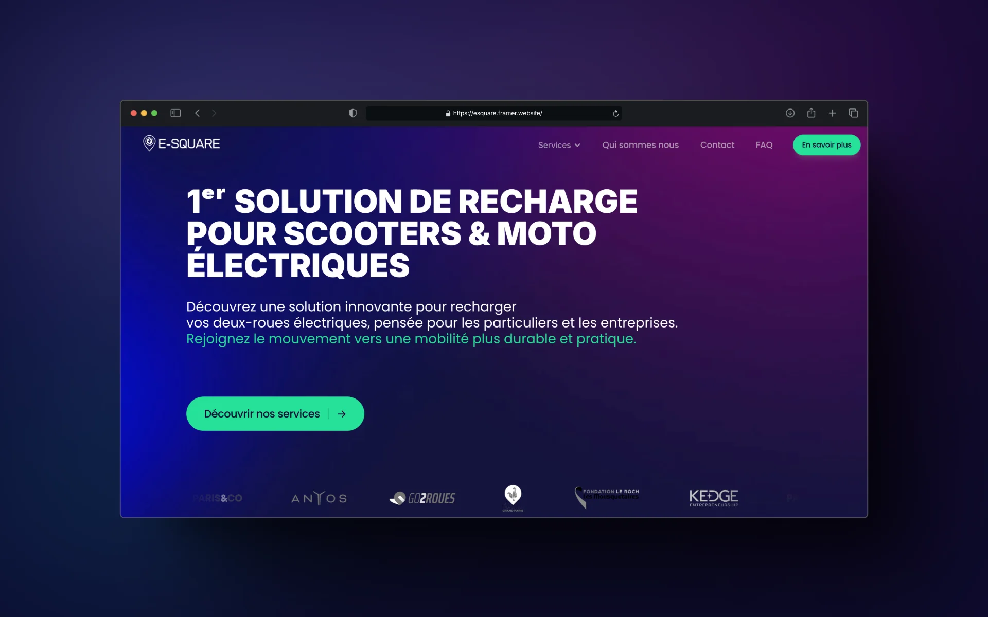 Page d’accueil du site E-square sur ordinateur