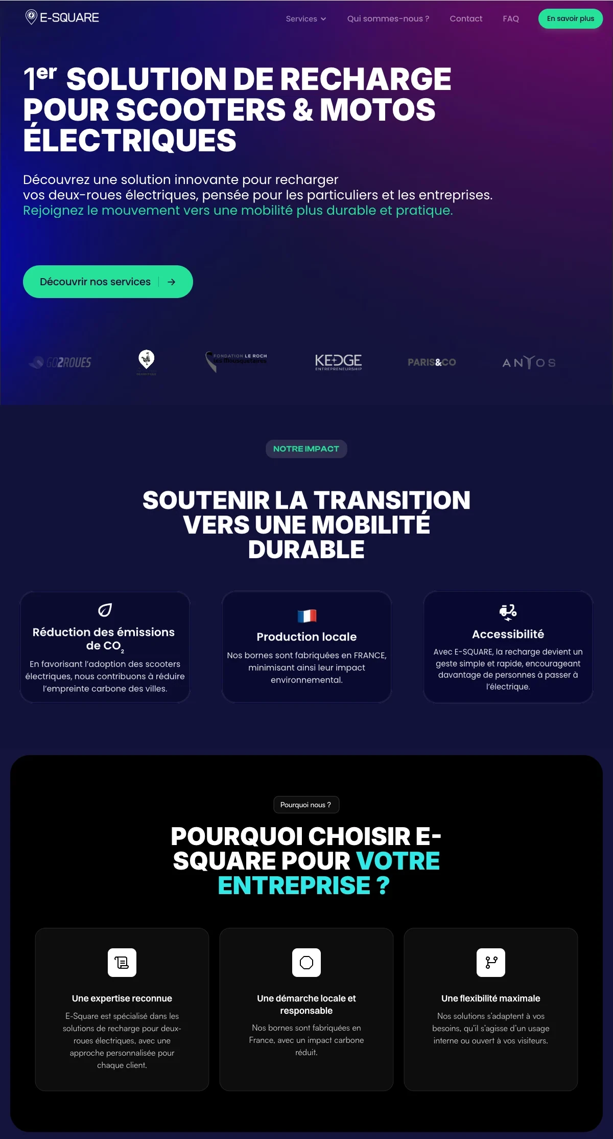 Page d’accueil du site E-square sur ordinateur